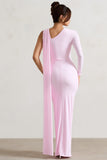 Padua Pink Asymmetric One-Sleeve Wrap Maxi Dress With Sash