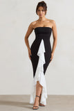 Carbonne Black & White Bandeau Ruffled Maxi Dress
