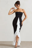 Carbonne Black & White Bandeau Ruffled Maxi Dress