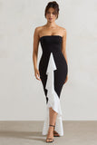 Carbonne Black & White Bandeau Ruffled Maxi Dress