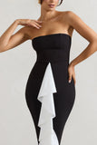 Carbonne Black & White Bandeau Ruffled Maxi Dress
