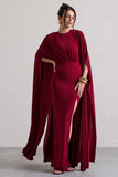 Ilaria Berry Cape Sleeve Split Maxi Dress