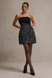 Park Avenue Black Boucle Strapless Tailored Mini Dress