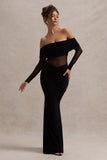 Ismeralda Black Mesh Ruched Bardot Maxi Dress