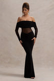 Ismeralda Black Mesh Ruched Bardot Maxi Dress