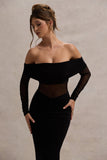 Ismeralda Black Mesh Ruched Bardot Maxi Dress