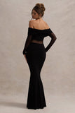 Ismeralda Black Mesh Ruched Bardot Maxi Dress