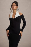 Living High Black & White Halter-Neck Split Maxi Dress