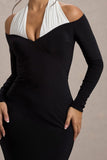 Living High Black & White Halter-Neck Split Maxi Dress