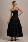 Dame Black Lace Bandeau Midi Dress With Floral Hem