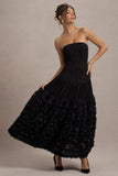 Dame Black Lace Bandeau Midi Dress With Floral Hem