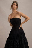 Dame Black Lace Bandeau Midi Dress With Floral Hem