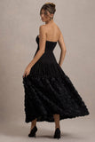 Dame Black Lace Bandeau Midi Dress With Floral Hem