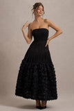 Dame Black Lace Bandeau Midi Dress With Floral Hem