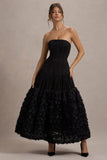 Dame Black Lace Bandeau Midi Dress With Floral Hem