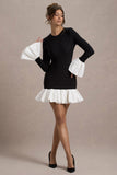 Josefina Black Long-Sleeve Mini Dress With White Satin Trims