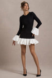 Josefina Black Long-Sleeve Mini Dress With White Satin Trims