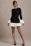 Josefina Black Long-Sleeve Mini Dress With White Satin Trims