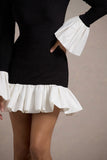 Josefina Black Long-Sleeve Mini Dress With White Satin Trims
