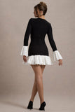 Josefina Black Long-Sleeve Mini Dress With White Satin Trims