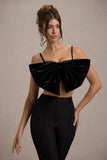 Adya Black Velvet Strappy Bow Crop Top