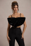 Adya Black Velvet Strappy Bow Crop Top