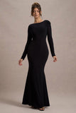 Rosalee Black Long-Sleeve Cowl-Back Maxi Dress With Bows