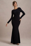 Rosalee Black Long-Sleeve Cowl-Back Maxi Dress With Bows