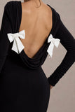 Rosalee Black Long-Sleeve Cowl-Back Maxi Dress With Bows