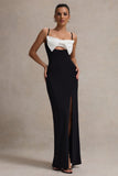 Emmalou Black & White Strappy Split Maxi Dress With Bow