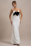 Rumi White Satin Strappy Maxi Dress With Velvet Bow