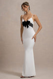 Rumi White Satin Strappy Maxi Dress With Velvet Bow