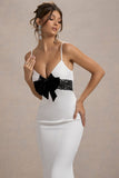 Rumi White Satin Strappy Maxi Dress With Velvet Bow