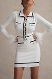 Coco Crush Cream Knit Cropped Cardigan With Feather Cuffs