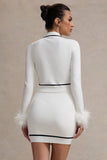 Coco Crush Cream Knit Cropped Cardigan With Feather Cuffs