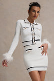 Coco Crush Cream Knit Cropped Cardigan With Feather Cuffs