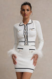 Coco Crush Cream Knit Cropped Cardigan With Feather Cuffs
