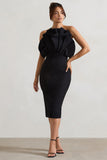 Oria Black Ruffled Strapless Midi Dress