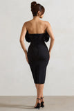 Oria Black Ruffled Strapless Midi Dress