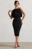 Oria Black Ruffled Strapless Midi Dress