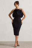 Oria Black Ruffled Strapless Midi Dress