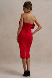 Oria Red Ruffled Strapless Midi Dress