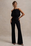 Nicia Black Ruffled Strapless Flared-Leg Jumpsuit