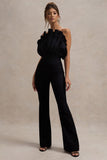 Nicia Black Ruffled Strapless Flared-Leg Jumpsuit