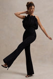 Nicia Black Ruffled Strapless Flared-Leg Jumpsuit