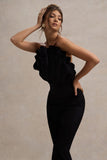 Nicia Black Ruffled Strapless Flared-Leg Jumpsuit
