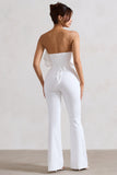 Nicia White Ruffled Strapless Flared-Leg Jumpsuit