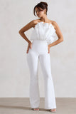 Nicia White Ruffled Strapless Flared-Leg Jumpsuit