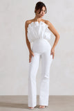 Nicia White Ruffled Strapless Flared-Leg Jumpsuit