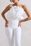 Nicia White Ruffled Strapless Flared-Leg Jumpsuit